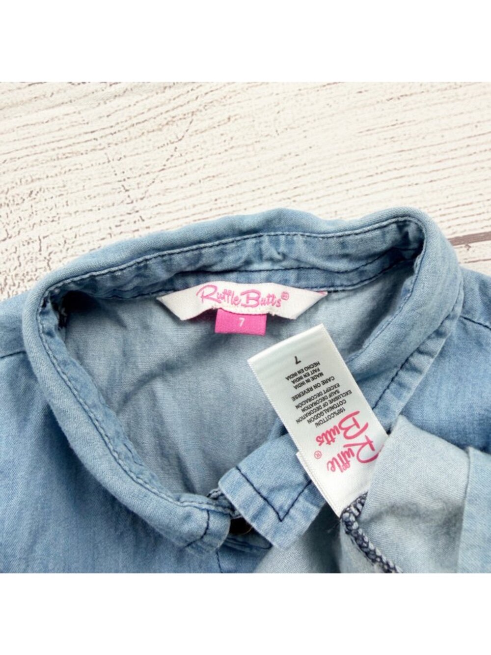 RuffleButts Girls Sleeveless Denim Button Front Tiered Collared Dress 7 - Picture 2 of 3